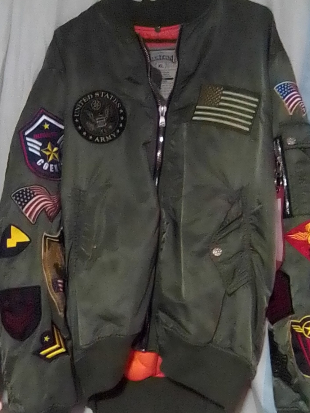 Men's Military Patch Bomber Jacket - Olive Green
